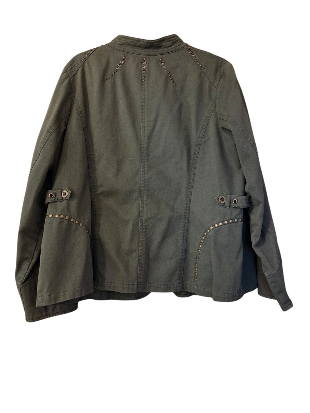 MOTTO Olive Green Cotton Jacket Grommets Rivets Studs Plus Size 1X - Picture 3 of 6